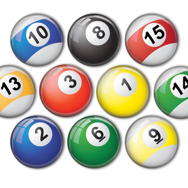 Billiard Balls Pin Back Buttons, Backpack Pins, Jacket Buttons, Flat Back Button, Pool Ball Party Favors, Pool, Eight Ball, Man Cave Decor