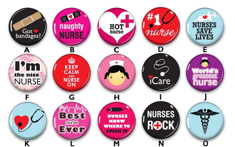 Cute Nurse Pin Back Buttons, Backpack Pins, Jacket Buttons, Flat Back Button, Nurse Party Decor, Button Party Favors, Custom Buttons image 3