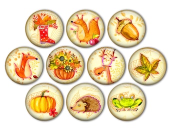Whimsical Fall Pin Back Buttons, Backpack Pins, Jacket Buttons, Flat Back Buttons, Party Favors, Fall Fashion, Autumn Decor, Thanksgiving