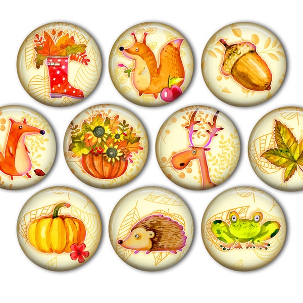 Whimsical Fall Pin Back Buttons, Backpack Pins, Jacket Buttons, Flat Back Buttons, Party Favors, Fall Fashion, Autumn Decor, Thanksgiving