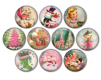 Vintage Christmas Kitschmas Pin Back Buttons, Backpack Pins, Jacket Buttons, Flat Back Button, Holiday Decor,  Christmas Party Favors