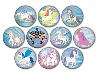 Unicorn Art Pin Back Buttons, Backpack Pins, Jacket Buttons, Flat Back Button, Unicorn Party Favors, Unicorn Fashion