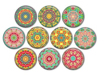 Colorful Mandala Pin Back Buttons, Backpack Pins, Jacket Buttons, Flat Back Button, Yoga Buttons, Meditation