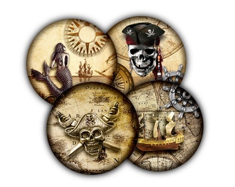 Pirate Skull Coaster Set, Drink Coasters, Coasters, Tableware, Barware, Treasure Map, Pirate Ship