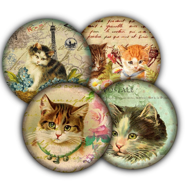 Vintage Cat Coaster Set, Button Drink Coasters, Coasters, Tableware, Barware, Cat Decor, Cat Gifts, Vintage Cats, Kitten Lovers Gift