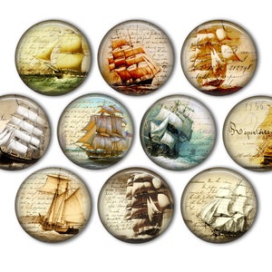 Antique Ship Pin Back Buttons, Backpack Pins, Jacket Buttons, Flat Back Button,  Nautical Fashion,  Vintage Ship, Steampunk, Beach Crafts