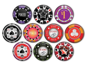 Casino Poker Chip Pin Back Buttons, Backpack Pins, Jacket Button, Flat Back Button, Las Vegas, Poker Gift, Man Cave, Casino, Game Room Decor