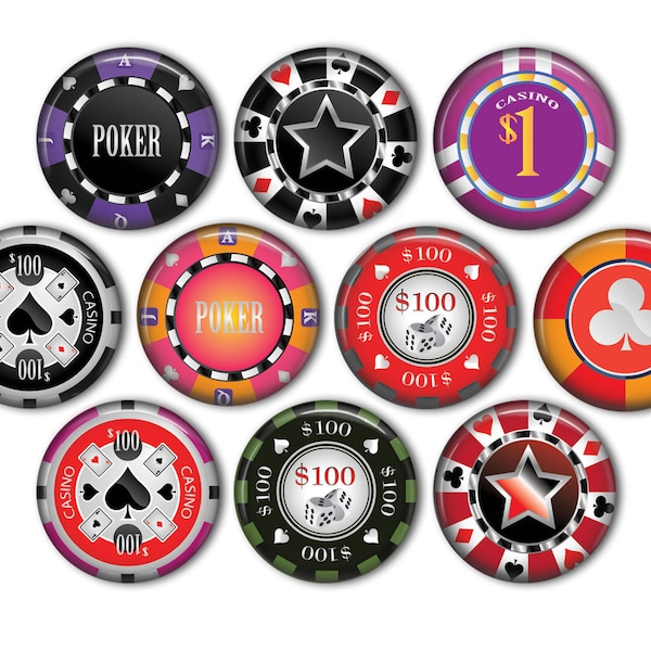 Casino Poker Chip Pin Back Buttons, Backpack Pins, Jacket Button, Flat Back Button, Las Vegas, Poker Gift, Man Cave, Casino, Game Room Decor