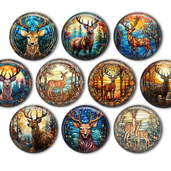 Stained Glass Deer Pin Back Buttons, Backpack Pins, Jacket Buttons, Flat Back Buttons, Party Favors, Hunting Decor, Man Cave