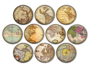 Vintage Map Pin Back Buttons, Backpack Pins, Jacket Buttons, Antique Map, Steampunk Decor, Steampunk Fashion, World Map