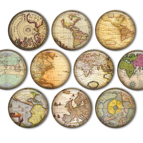 Vintage Map Pin Back Buttons, Backpack Pins, Jacket Buttons, Antique Map, Steampunk Decor, Steampunk Fashion, World Map