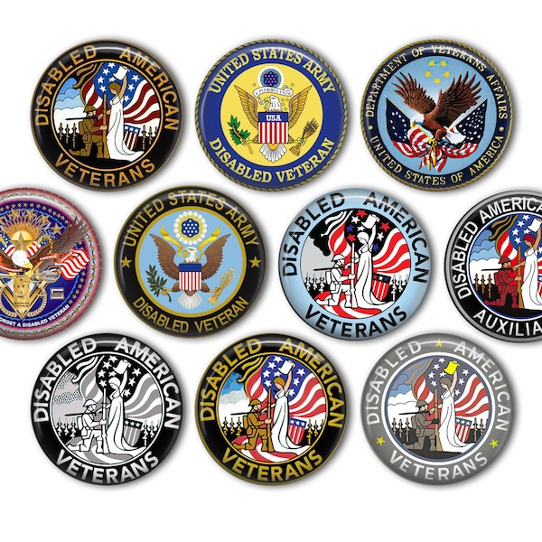 Disabled Veteran Emblem Pin Back Buttons, Backpack Pins, Jacket Buttons, Flat Back Button, Military Symbols, Military Gifts, Military Decor
