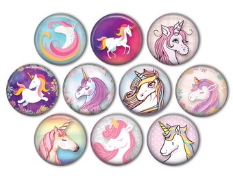 Cute Unicorn Cartoon Pin Back Buttons, Backpack Pins, Jacket Buttons, Flat Back Button, Unicorn Party Favors, Unicorn Fashion