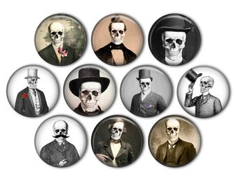 Halloween Skull Man Pin Back Buttons, Backpack Pins, Jacket Buttons, Flat Back Buttons, Party Favors, Halloween Decor, Skeleton, Skull