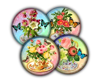 Rainbow Flowers Drink Coasters, Coasters, Tableware, Barware, Coaster Set, Rainbow Flowers, Floral Decor, Folk Art Gifts
