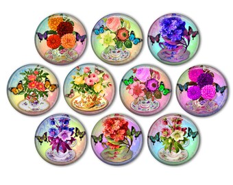 Rainbow Flowers Pin Back Buttons, Backpack Pins, Jacket Buttons, Flat Back Button, Tea Party Decor, Butterfly Decor, Rainbow Decor, Rainbow