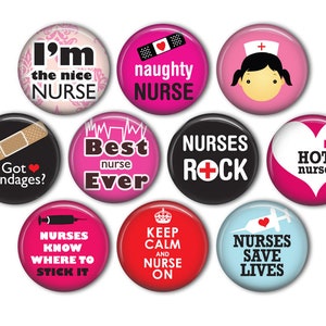 Cute Nurse Pin Back Buttons, Backpack Pins, Jacket Buttons, Flat Back Button, Nurse Party Decor, Button Party Favors, Custom Buttons image 1