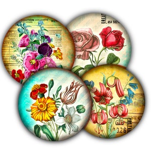 Colorful Vintage Flower Drink Coasters, Coasters, Tableware, Barware, Gardening, Gardner Gift, Floral Decor, Flower Power