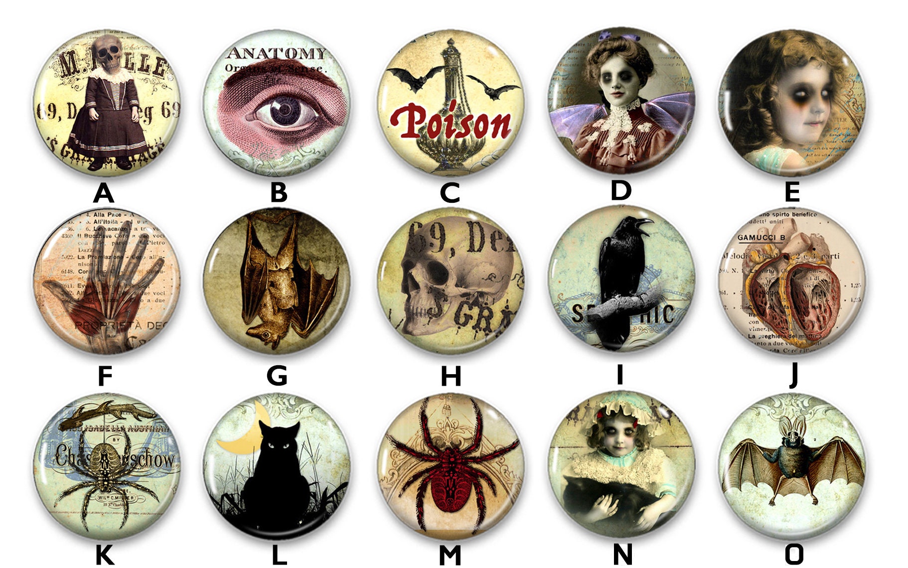 Spooky Halloween Pin Back Buttons, Backpack Pins, Jacket Buttons, Flat ...