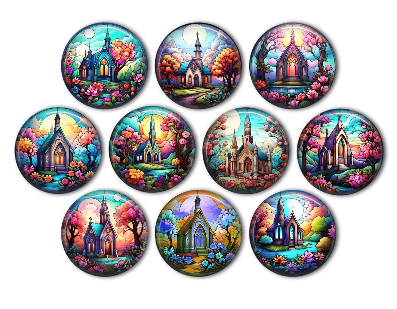 Beautiful Churches Pin Back Buttons, Backpack Pins, Jacket Buttons, Flat Back Buttons, Religious Gifts, Pastor's Gift, Christian Decor
