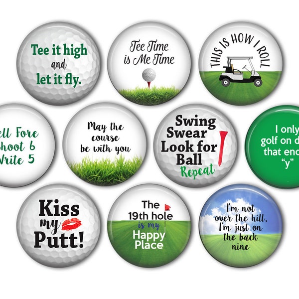 Funny Golf Sayings Pin Back Buttons, Backpack Pins, Jacket Buttons, Flat Back Buttons, Party Favors, Golf Sayings, Golfer Gift, PGA