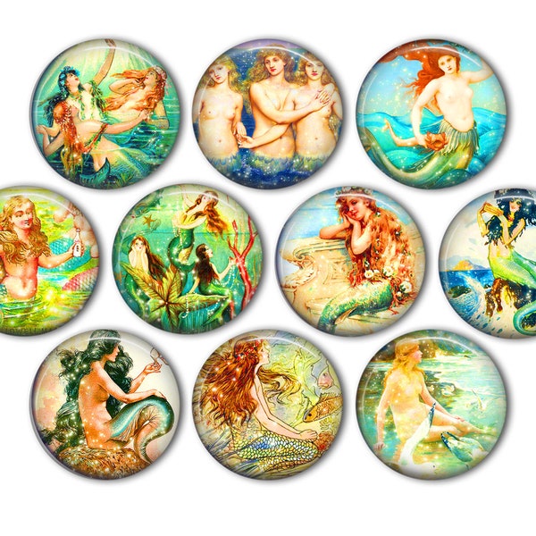 Playful Mermaid Pin Back Buttons, Backpack Pins, Jacket Buttons, Flat Back Button, Pool Party Decor, Mermaid Party Favors