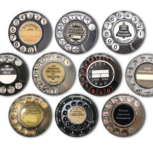 Vintage Phone Dial Pin Back Buttons, Backpack Pins, Jacket Buttons, Flat Back Buttons, Party Favors, Rotary Dial Phone, Steampunk Fashion