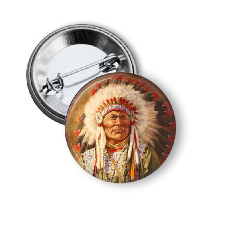 Native American Indian Chief Pin Back Buttons, Backpack Pins, Jacket ...