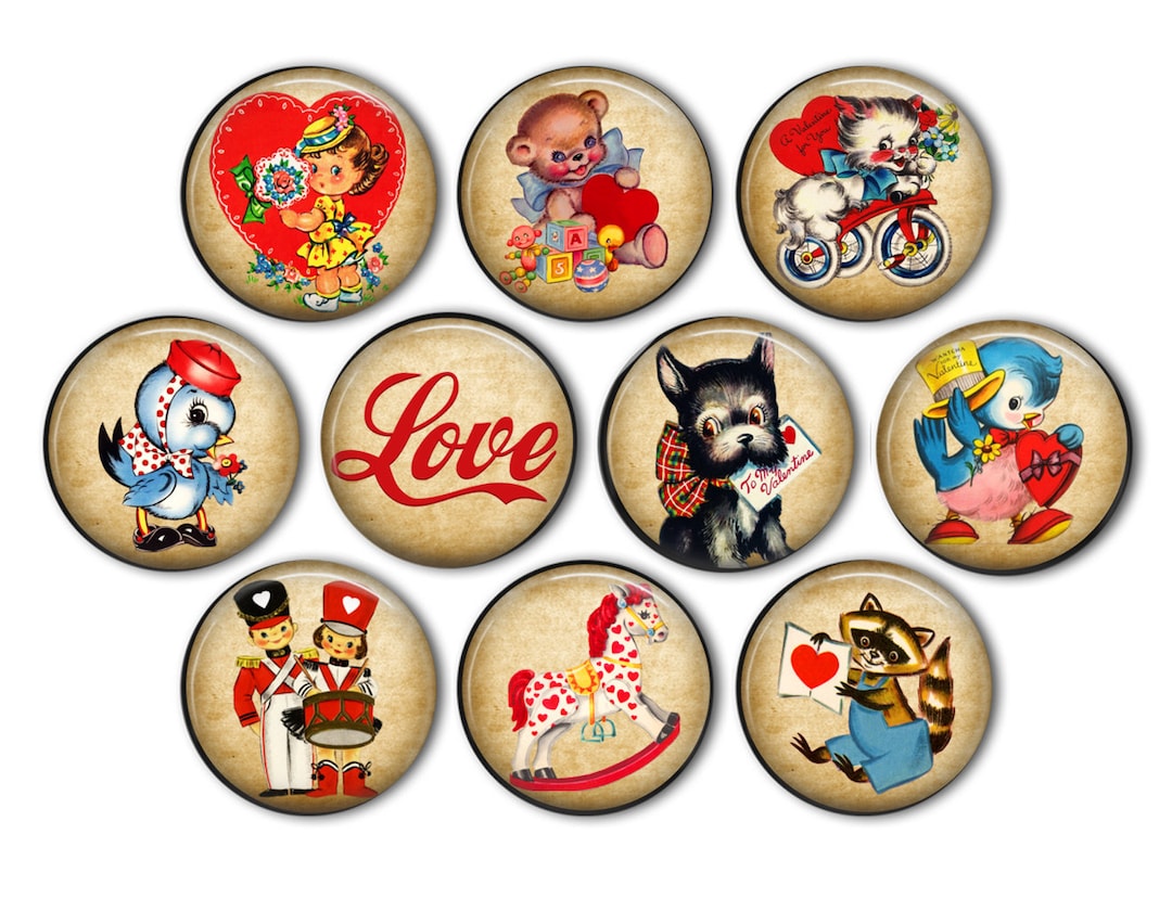 Valentine Button Retro Valentine Pin Back Buttons, Backpack Pins, Jacket Buttons, Flat ...
