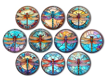Stained Glass Dragonfly Pin Back Buttons, Backpack Pins, Jacket Buttons, Flat Back Button, Dragonfly Decor, Dragonfly Party Favors