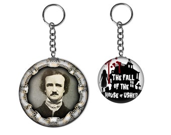 Edgar Allen Poe Keychain, Keyring, Party Favor Keychain, Custom Keychain, Key Keeper, Personalized Gift, Halloween Decor, Goth, Haunted