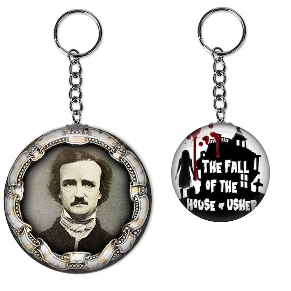 Edgar Allen Poe Keychain, Keyring, Party Favor Keychain, Custom Keychain, Key Keeper, Personalized Gift, Halloween Decor, Goth, Haunted