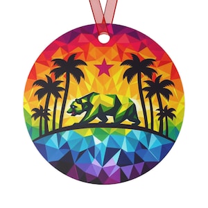 Adorno navideño de California / Adorno navideño de metal / Bandera del estado de California / Regalo de California / Vida salvaje colorida / Bandera del estado de California