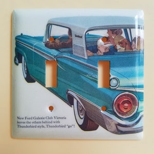 59 Ford Galaxie, light switch plate, double toggle, stainless steel, decoupage, single, triple, plug, wall cover, vintage unique, home decor double toggle (F)