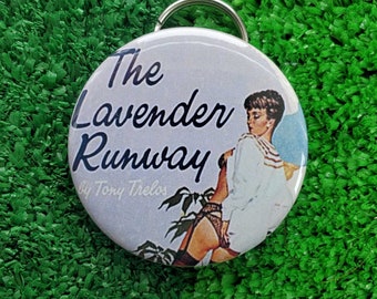 Queer Pulp series, The Lavender Runway, bottle opener, with keyring, metal, LGBTQIA+ Pride