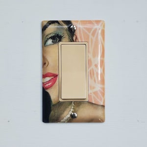 Pink Lady Lips, light switch plate, single decora, stainless steel, decoupage, double, rocker, vintage unique, retro chic, home decor