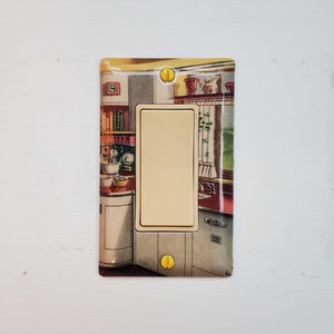 Kitchen, light switch plate, single decora, stainless steel, decoupage, double, triple, rocker, vintage unique, retro chic, home decor