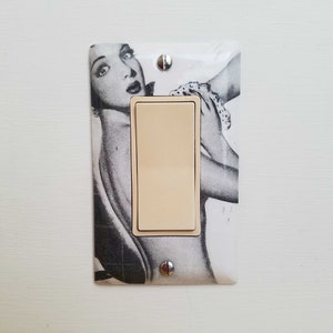 Caught (in the shower), light switch plate, single decora, stainless steel, decoupage, double, triple, rocker, vintage retro, home decor
