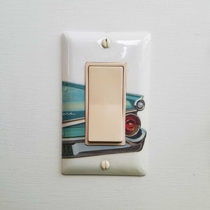 59 Ford Galaxie, light switch plate, single decora slim, stainless steel, decoupage, double, triple, rocker, vintage unique, home decor