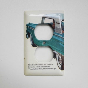 59 Ford Galaxie, light switch plate, double toggle, stainless steel, decoupage, single, triple, plug, wall cover, vintage unique, home decor receptacle plug