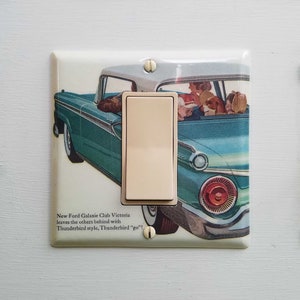 59 Ford Galaxie, light switch plate, single decora wide, stainless steel, decoupage, rocker, vintage unique, retro chic, home decor,