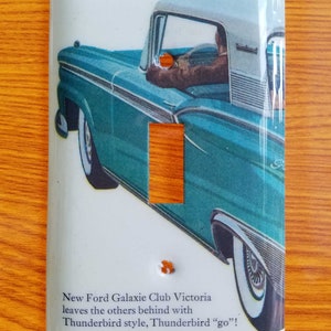 59 Ford Galaxie, light switch plate, double toggle, stainless steel, decoupage, single, triple, plug, wall cover, vintage unique, home decor single toggle (F)