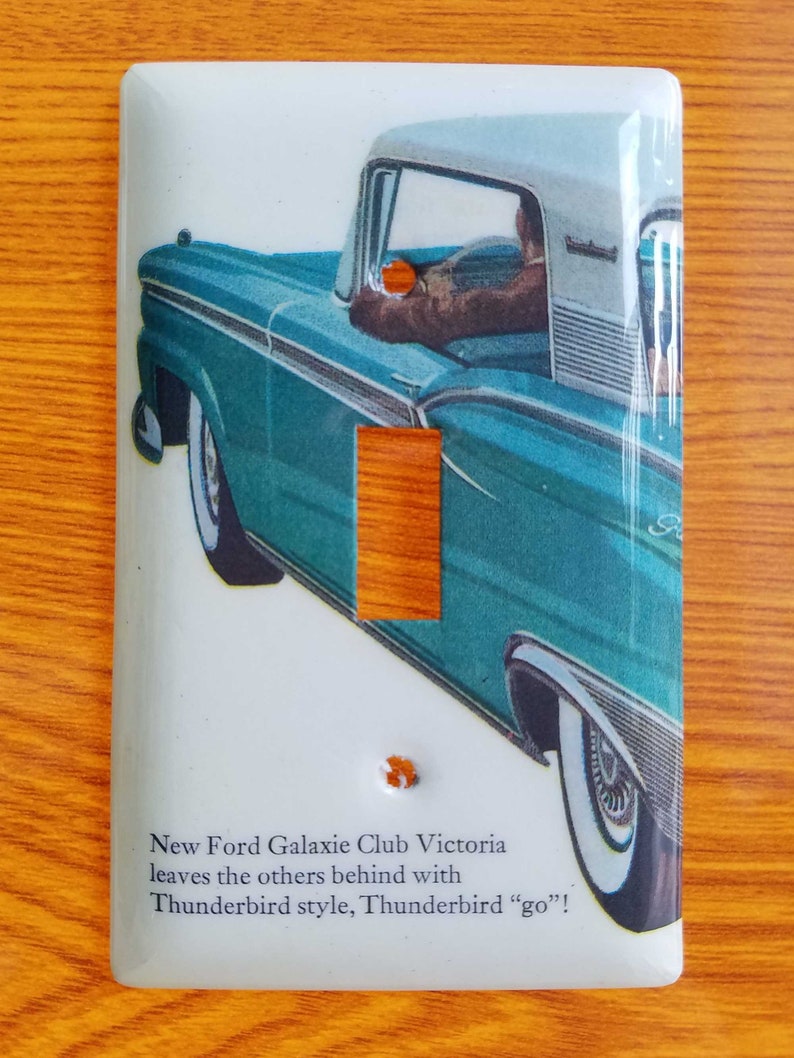 59 Ford Galaxie, light switch plate, double toggle, stainless steel, decoupage, single, triple, plug, wall cover, vintage unique, home decor single toggle (F)