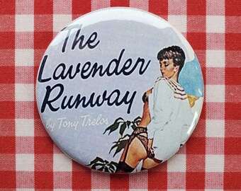 Queer Pulp series, The Lavender Runway, pocket mirror, with linen drawstring pouch, LGBTQIA+ Pride