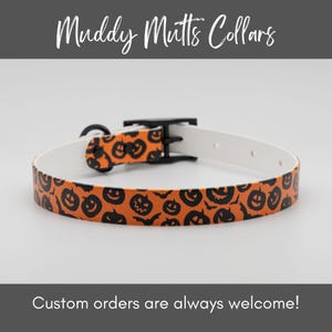 Halloween Bats & Pumpkins Biothane Dog Collar (3/4&quot; wide, neck size 14-18&quot;)