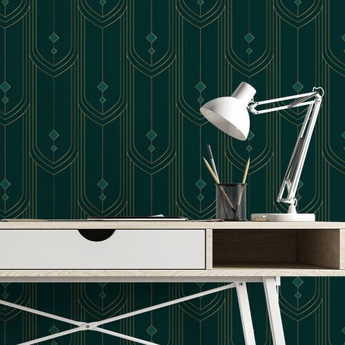Dark Green Art Deco Wallpaper Removable Peel and Stick - Etsy