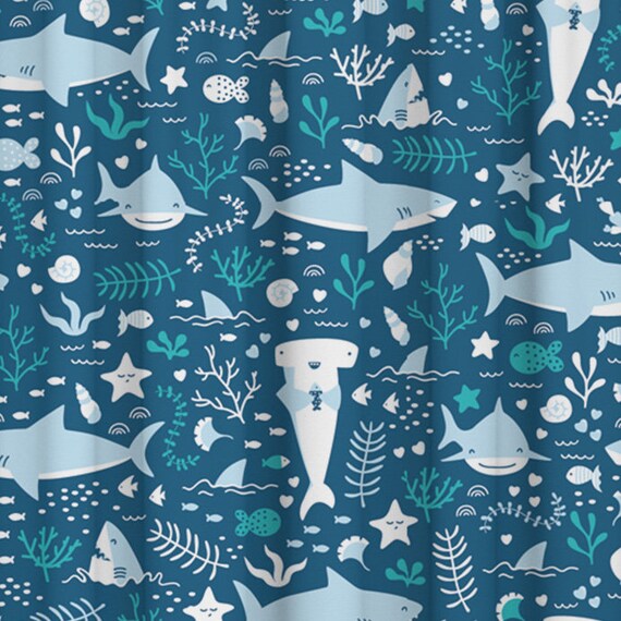 Shark Window Curtain Shark Bathroom Curtain Cute Shark Etsy