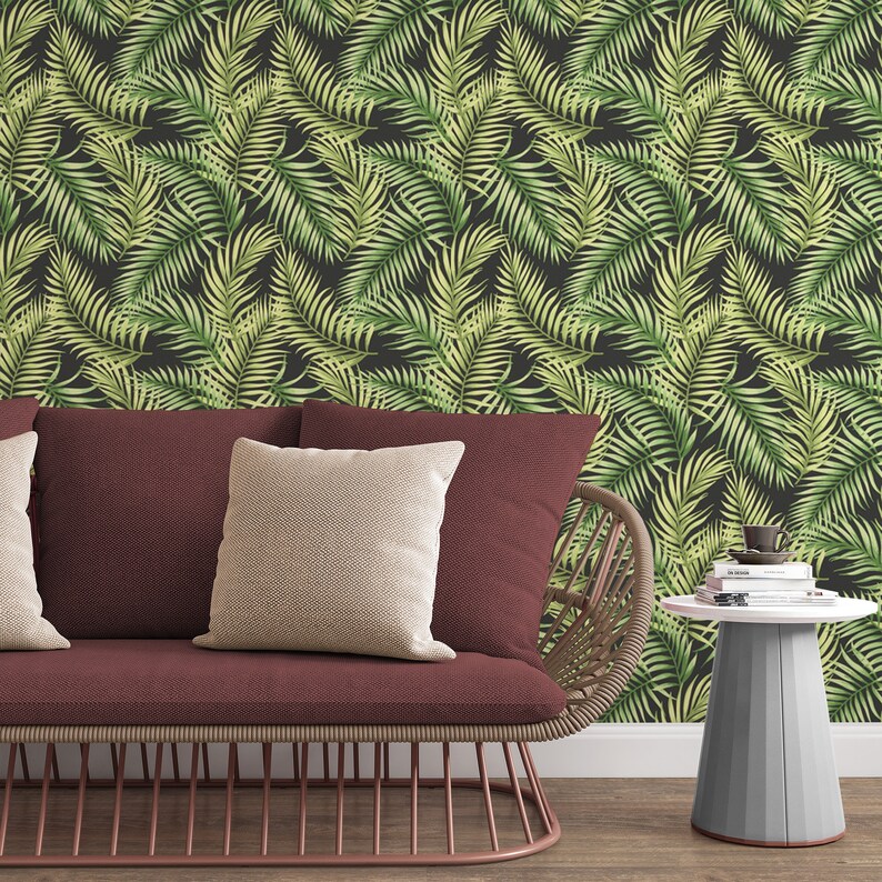 Jungle Leaves Removable Wallpaper Botanical Pattern Wall Etsy