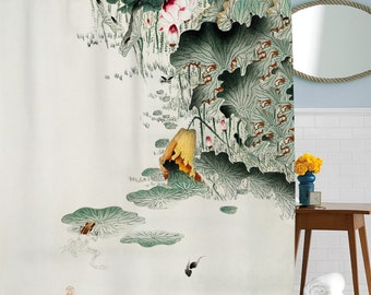 Cortina De Ducha De La Naturaleza, Cortina De Ducha Japonesa, Decoración Del Baño De Plantas, Cortina De Ducha, Arte De La Naturaleza, Obras De Arte Japonesas, Decoración Artística Del Baño