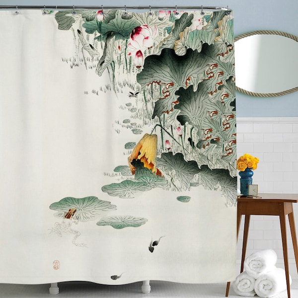 Nature Shower Curtain, Japanese Shower Curtain, Plant Bathroom Decor, Shower Curtain, Nature Art, Japanese Artwork, Artistic Bathroom Decor